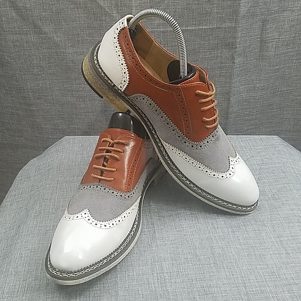 Weishimibang brogue Oxford shoe - white /brown/ gray leather men's sz 260